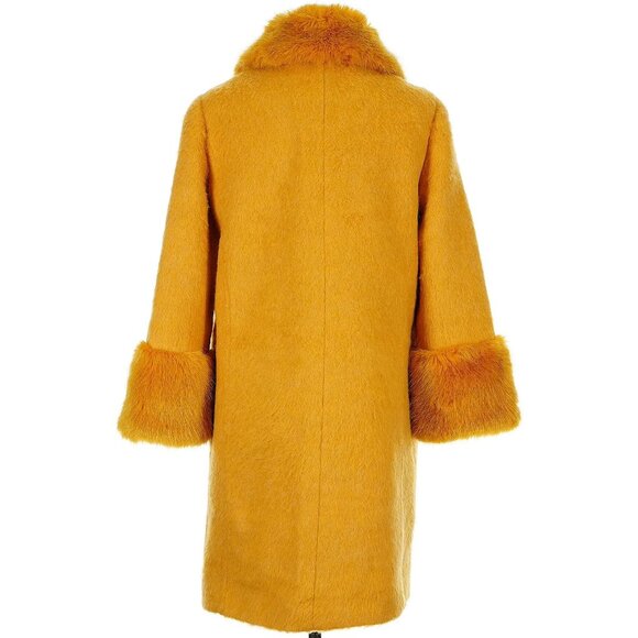 ๐ฅ๐SHOWSTOPPER!๐๐ฅKATE SPADE YELLOW FLUFFY WOOL COAT W/ FUR COLLAR & CUFFS - Picture 14 of 16